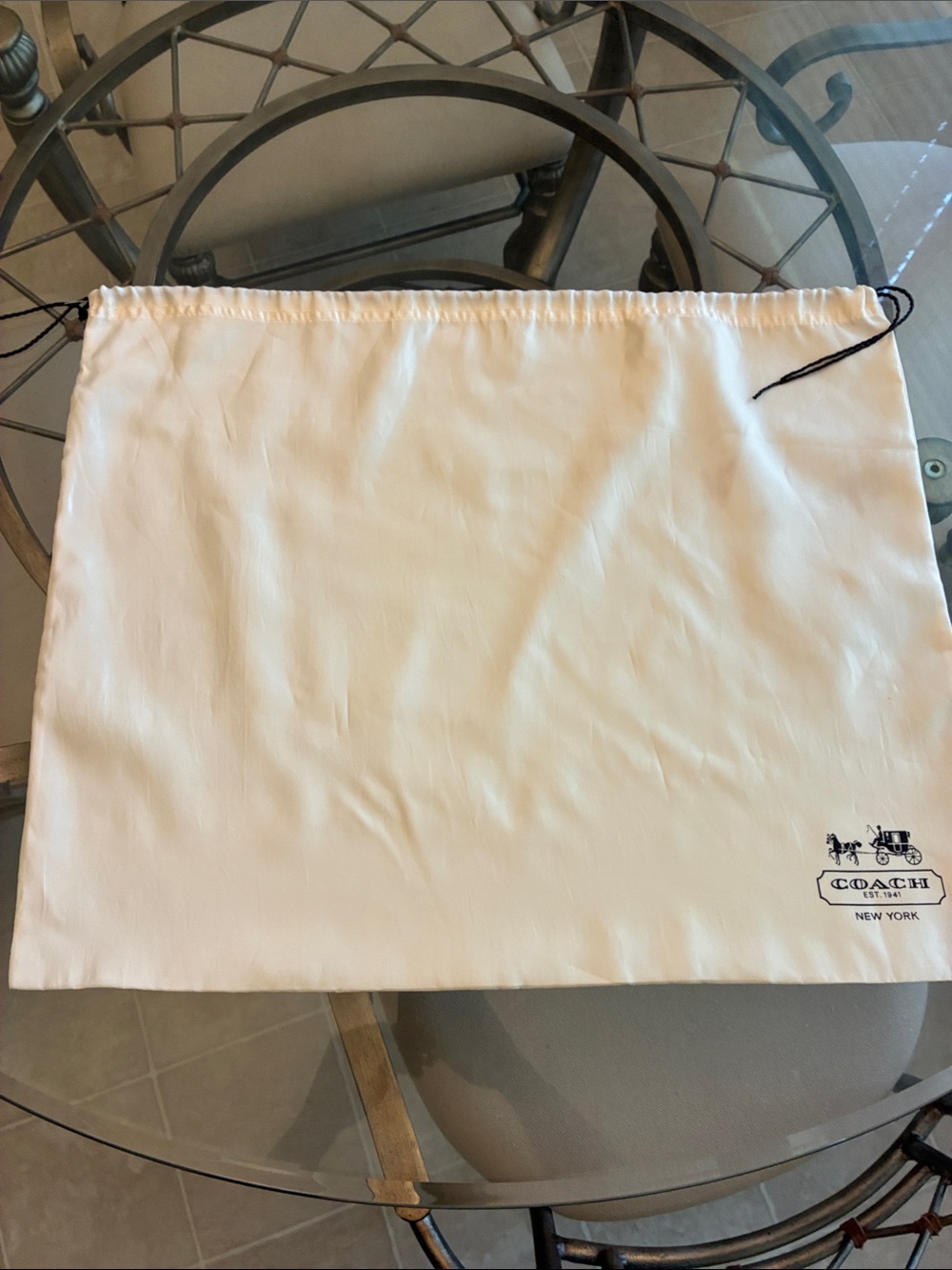 Coach Cream Drawstring Dust Bag with Black Cord